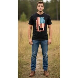 American Flag/Deer T-shirt Size L 9Pre-Loved)